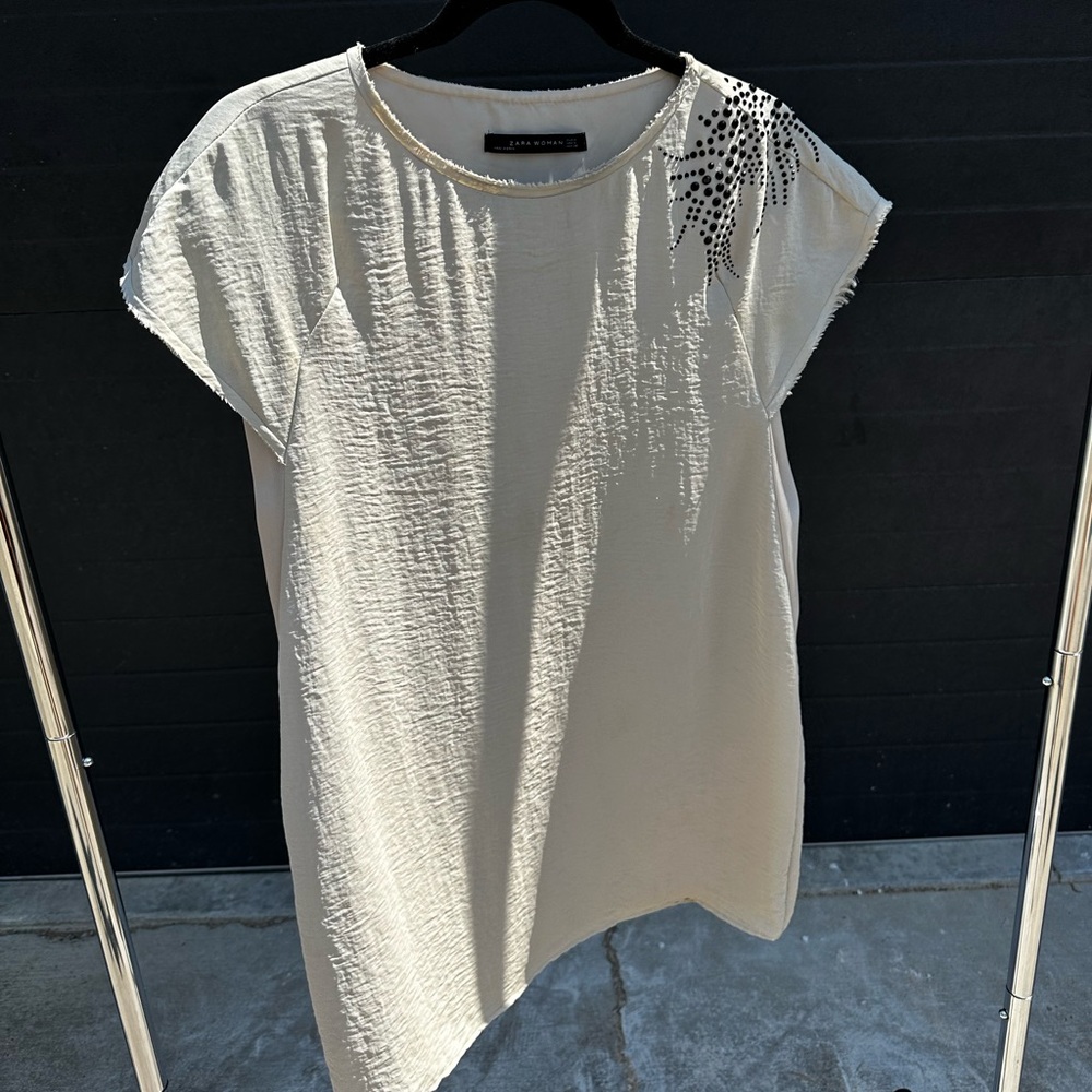 Zara Cream blouse with jewel flower accents